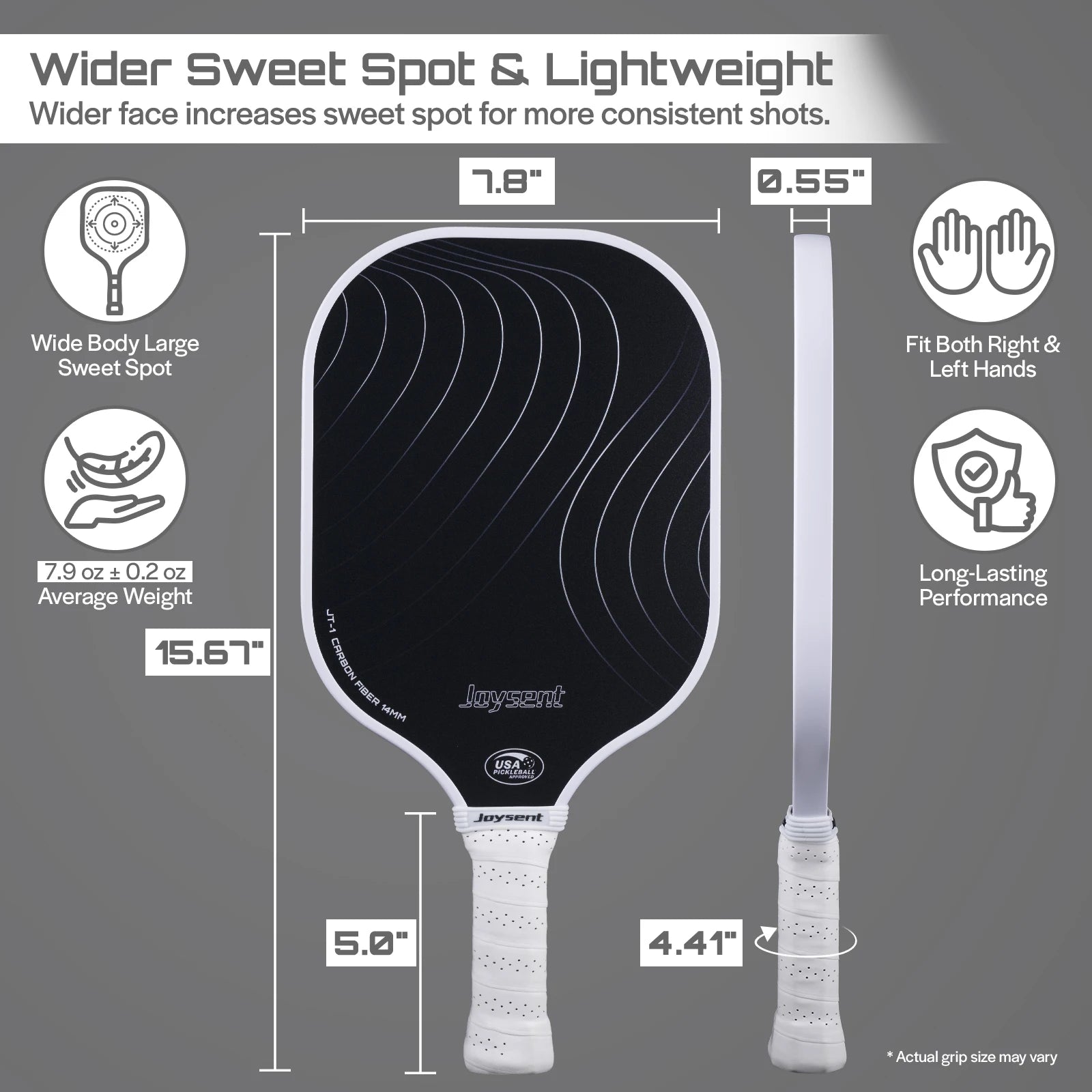 Joysent Pickleball Paddle USAPA T300 Carbon Fiber Pickleball Racket PP Honeycomb 14mm Pickle Ball Paddle For Beginner Men Women
