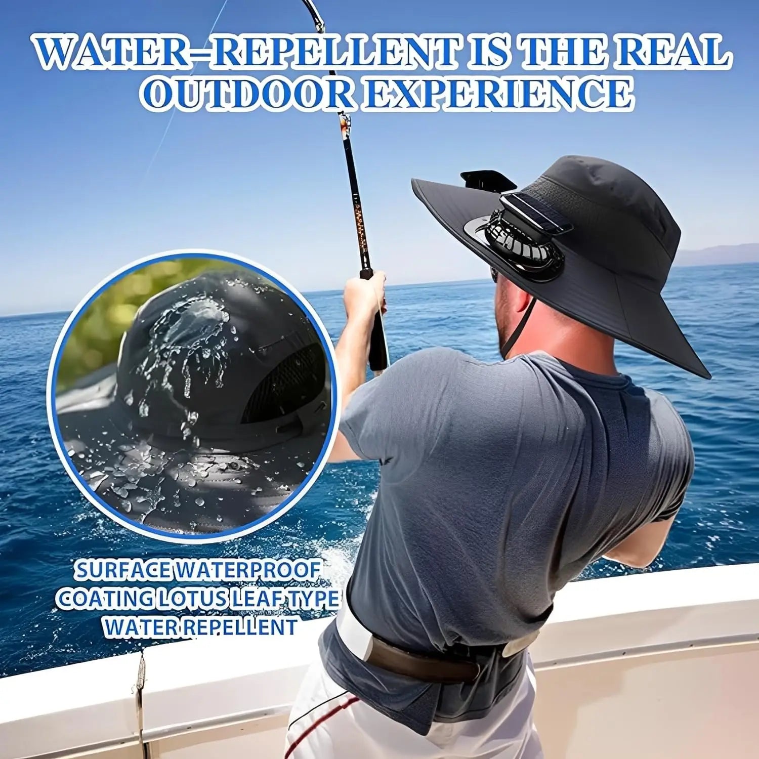 Hands Free Solar Fan Sun Hat UPF 50+ Wide Brim Breathable Windproof Adjustable Bucket Hat For Fishing Camping Hiking Beach Summer Safari Gardening