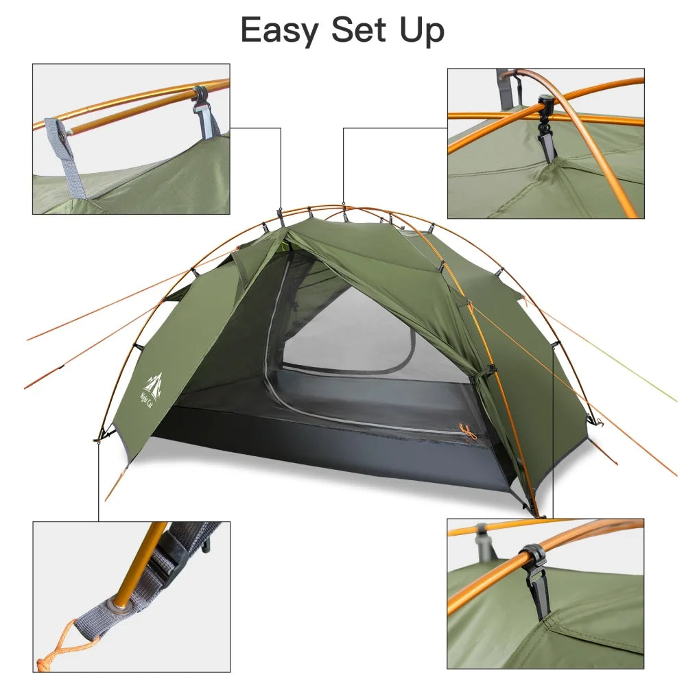 Night Cat Backpacking 2 Person Lightweight Camping Tent with Foldable Pole,  Fast Setup Double Layers Waterproof Ultralight Tent Compact 7x4.4ft - Two Doors