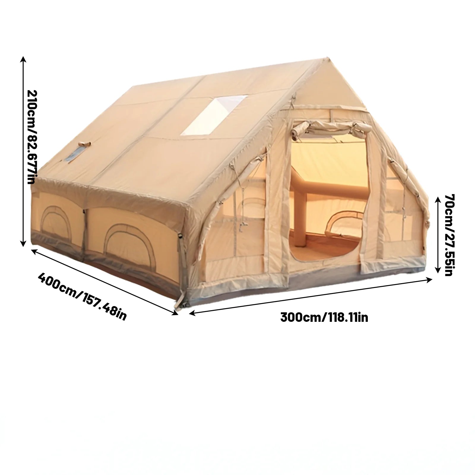 Large Inflatable Camping Tent with Skylight, Quick Air-Flow & Breathable Mesh Design, Summer Glamping Tents