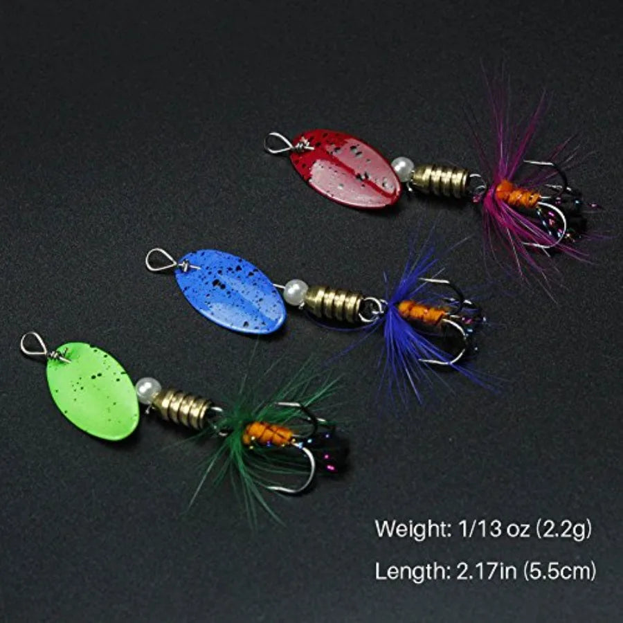 10pcs Spinner Lures Baits with Tackle Box, Bass Trout Salmon Hard Metal Rooster Tail Fishing Lures Kit