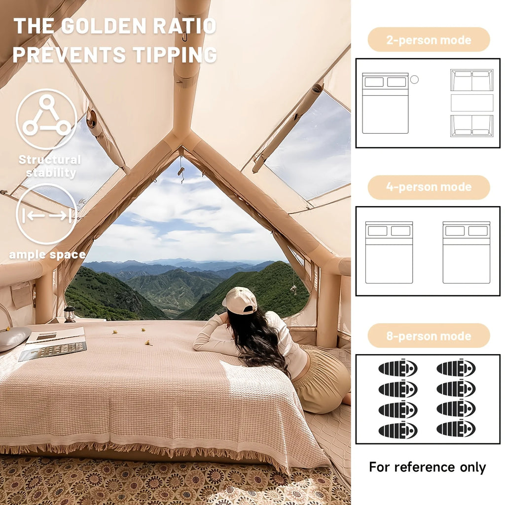 Large Inflatable Camping Tent with Skylight, Quick Air-Flow & Breathable Mesh Design, Summer Glamping Tents