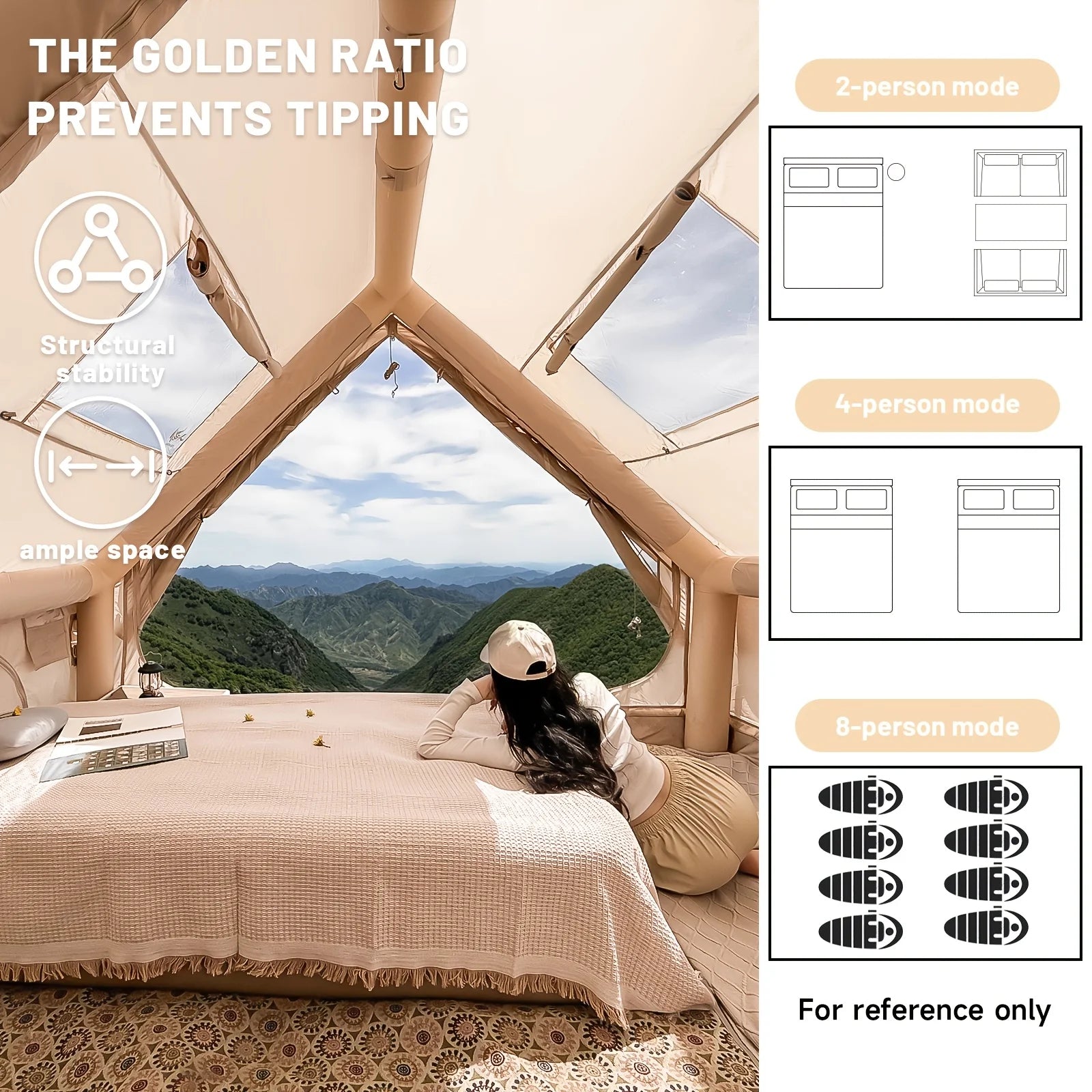 Large Inflatable Camping Tent with Skylight, Quick Air-Flow & Breathable Mesh Design, Summer Glamping Tents