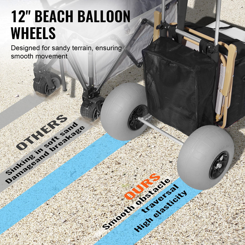 SucceBuy Beach Dolly with Big Wheels for Beach Sand 165LBS Capacity Folding Sand Cart with Cargo Deck