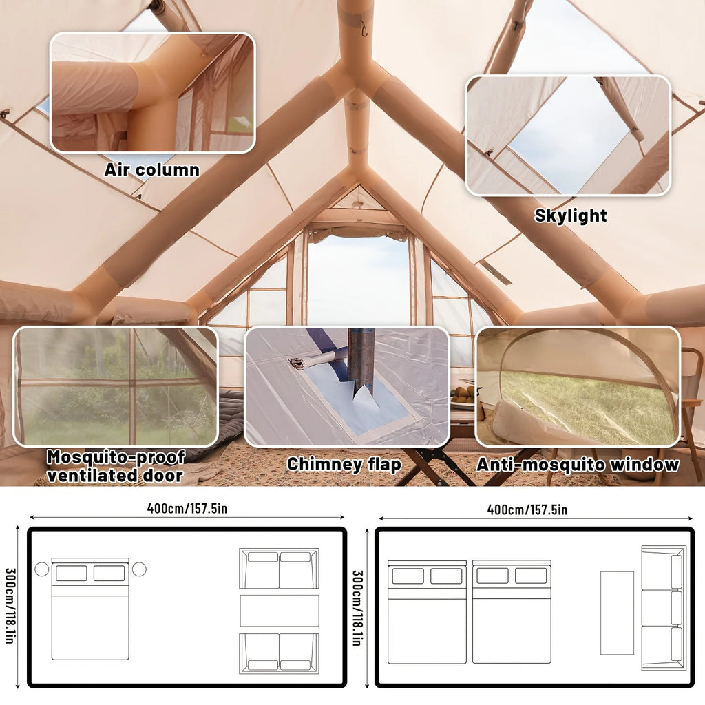 Large Inflatable Camping Tent with Skylight, Quick Air-Flow & Breathable Mesh Design, Summer Glamping Tents