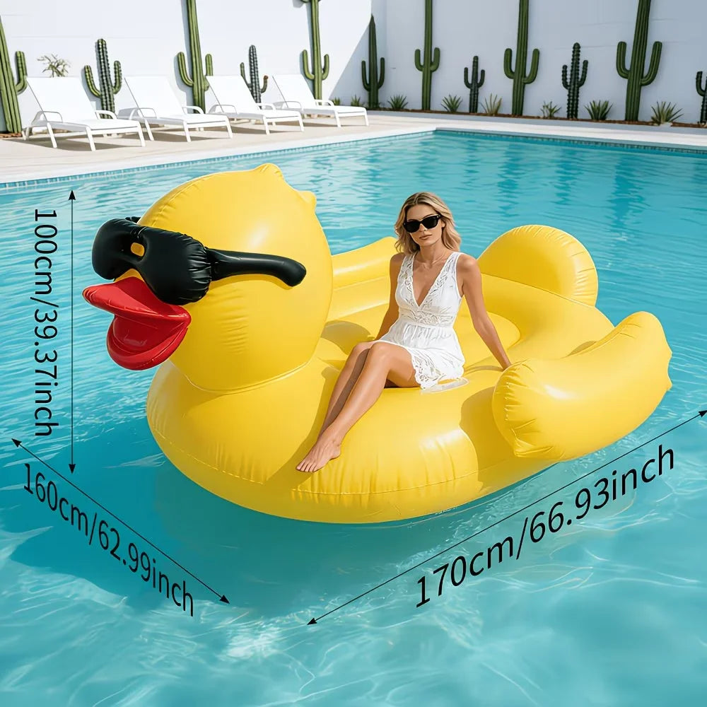 Enormous Inflatable Yellow Duck Pool Float, Heavy Duty Anti-Rollover Floatie for Adults, for Pool Party Lake Beach Travel
