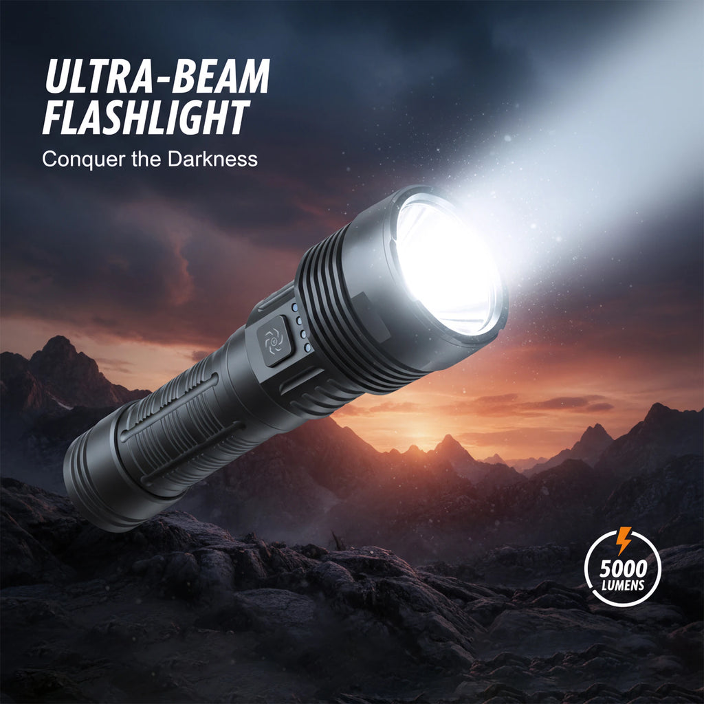 5000LM High Lumens Tactical Flashlight, 12H Runtime, Rechargeable, Battery Indicator for Camping, Emergency