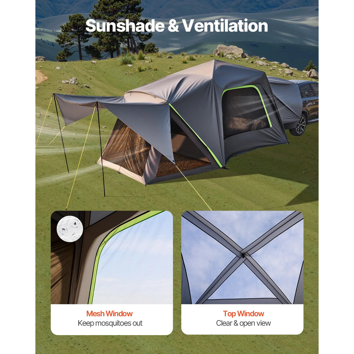 SucceBuy SUV Tent Waterproof PU2000mm Spacious Double Layer Design SUV Camping Shade Awning , Mesh Windows