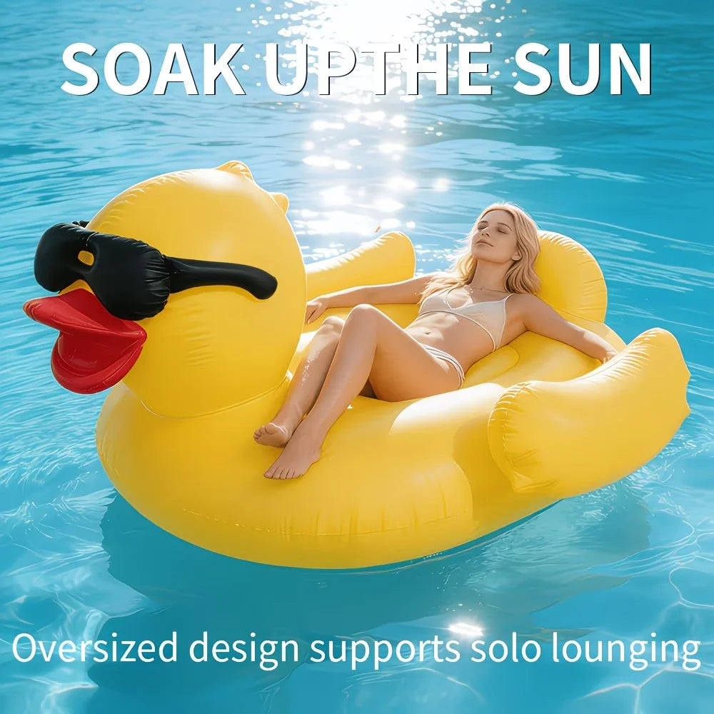 Enormous Inflatable Yellow Duck Pool Float, Heavy Duty Anti-Rollover Floatie for Adults, for Pool Party Lake Beach Travel