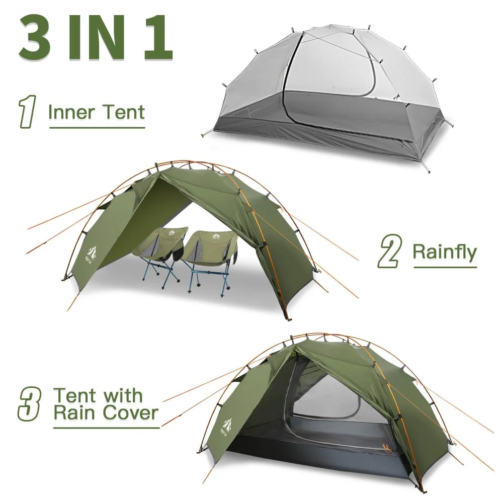 Night Cat Backpacking 2 Person Lightweight Camping Tent with Foldable Pole,  Fast Setup Double Layers Waterproof Ultralight Tent Compact 7x4.4ft - Two Doors