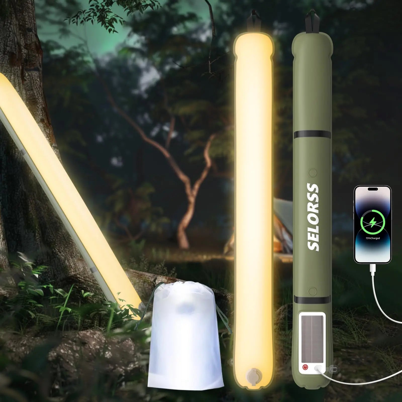 SELORSS Solar Camping Lantern 2000mAh Folding Portable Camping Light Waterproof 3 Warm Light for Hiking Camping Fish USB-Type C