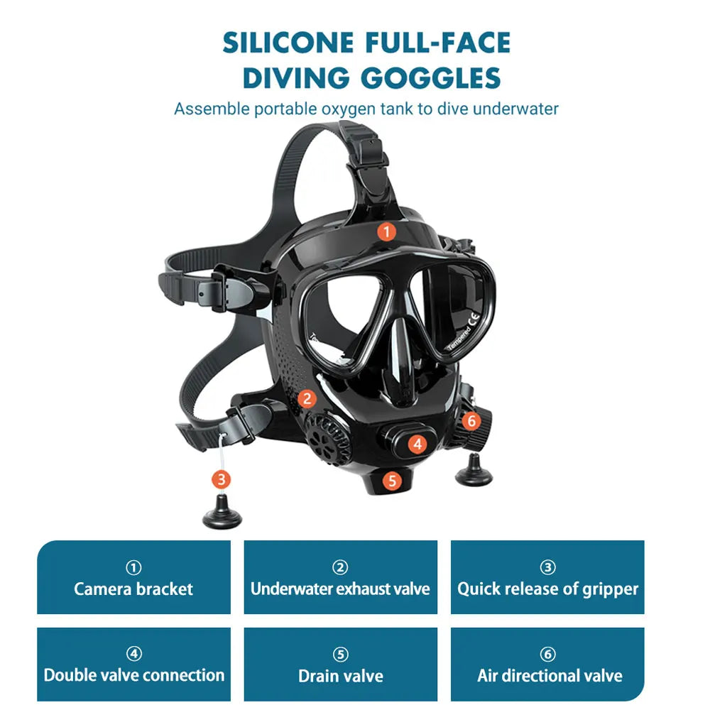 Full Face Dive Scuba Mask Support Diving & Snorkeling,