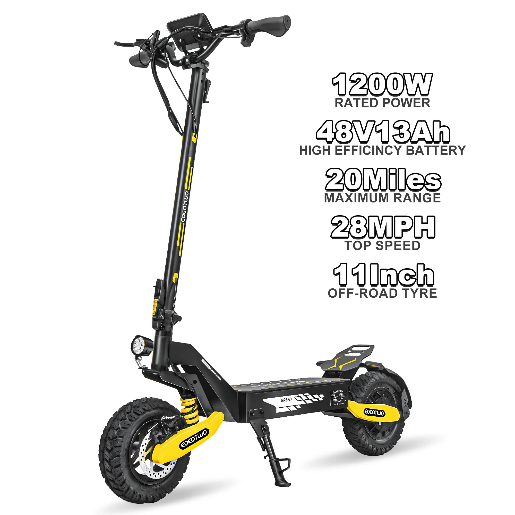 EOEOTWO 1200W Off Road Electric Scooter for Adults 48V Long Range E-Scooter 30MPH Fast Speed 11" Tubeless Tire Foldable Kick Scooter