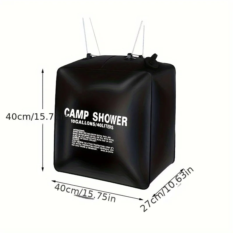 40L Camping Shower Bag. Portable outdoor water bag with large capacity and adjustable shower head, suitable for camping and hiki