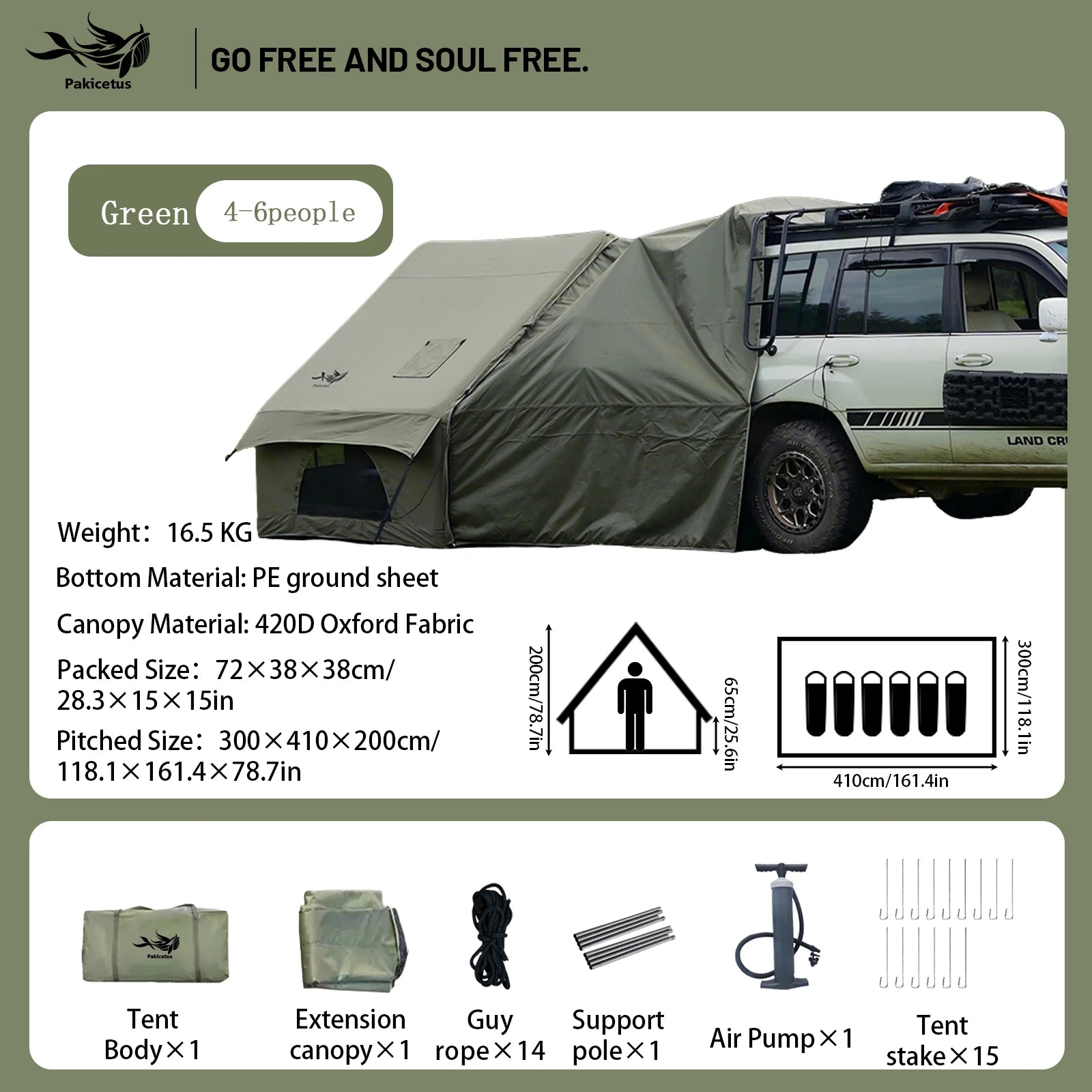 Pakicetus Quick Setup Inflatable Camping Tent, Waterproof Family Tent for 4-8 Portable Air Tent with Carry Bag