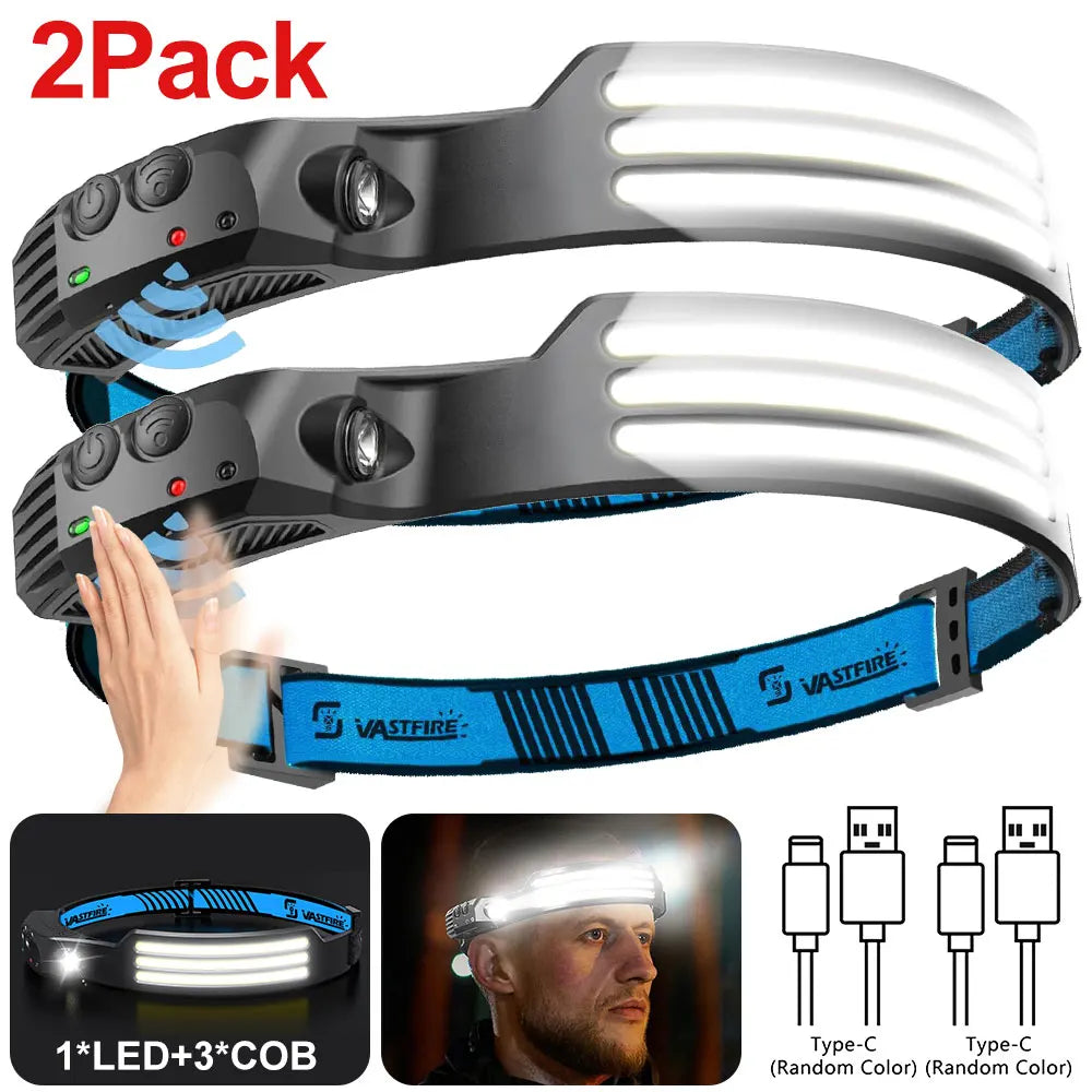 1000mAh COB LED Headlamp Induction Head Lamp Built-in Battery USB Rechargeable Head Flashlight Outdoor Camping Fishing Sensor Headlight