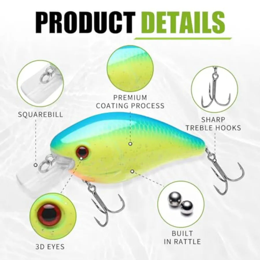 Easy Catch Crankbait with BKK Hooks, Shallow or Deep Diving Crank Bait Fishing Lures for Bass Pike Walleye, Unipue Wobble Desig