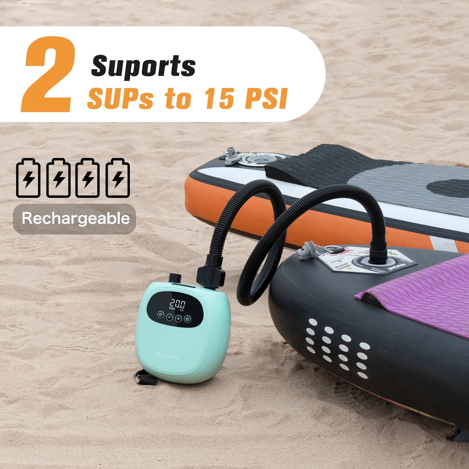 dwndpump Electric 20PSI SUP Pump 38.48Wh Battery Inflation Deflation for Kayak Paddle Board